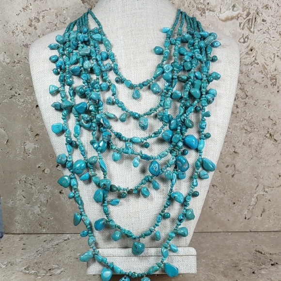 Artisan Crafted Turquoise Multi Strand Layered Necklace